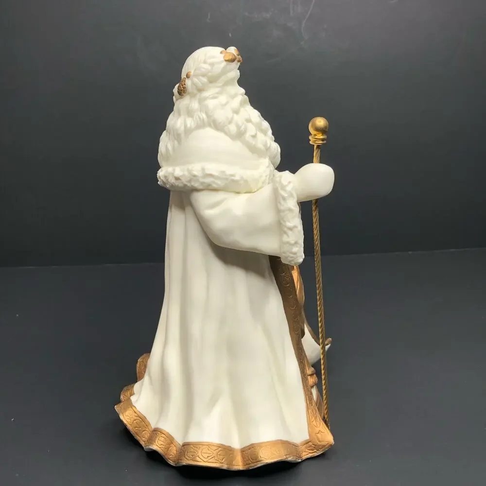 San Francisco Music Box Co Vintage Rare Porcelain Music Box White and Gold Santa